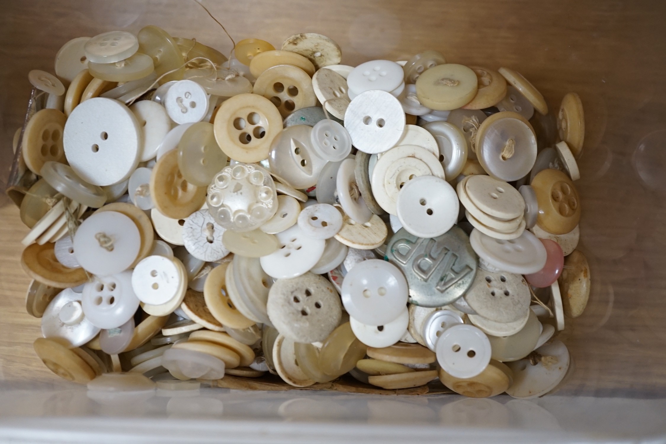 A vintage top hat and tails, collars, pincenez, cumberbunds, bow ties, a collection of seamstress buttons etc